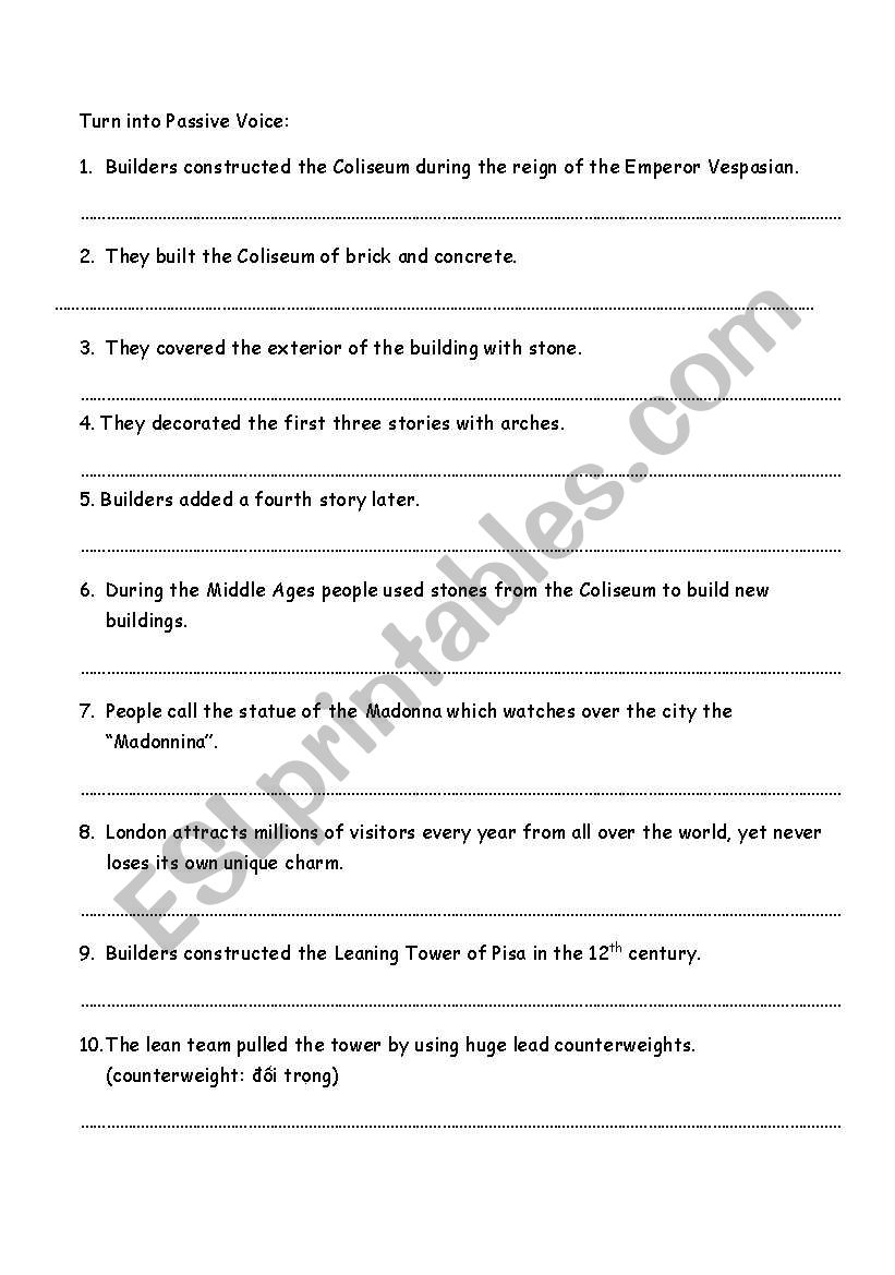 Passive sentence / rewriting worksheet