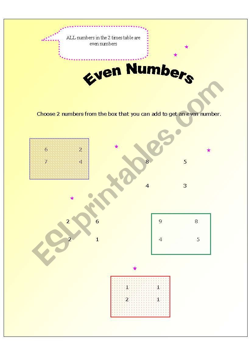 Even numbers worksheet