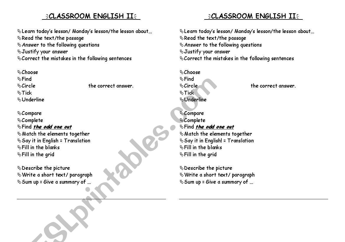 classroom english 2 worksheet