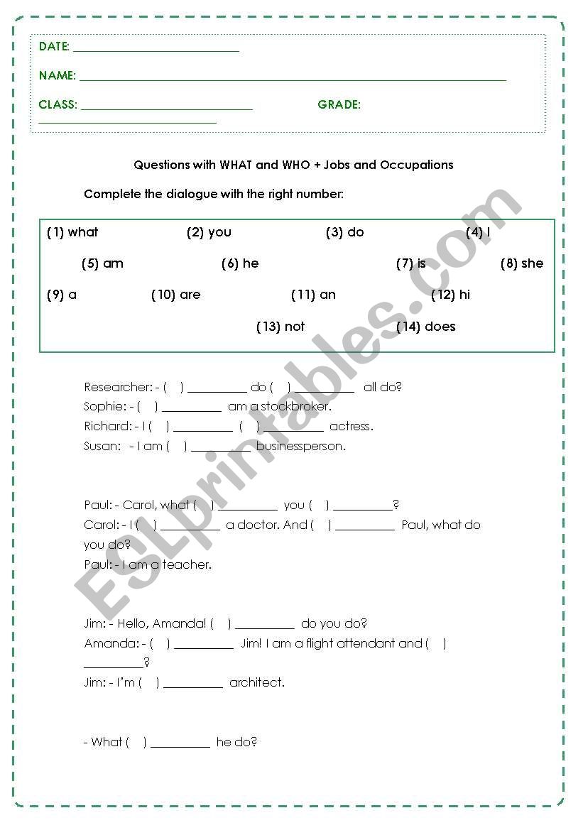 Exercises Job & Ocupations worksheet