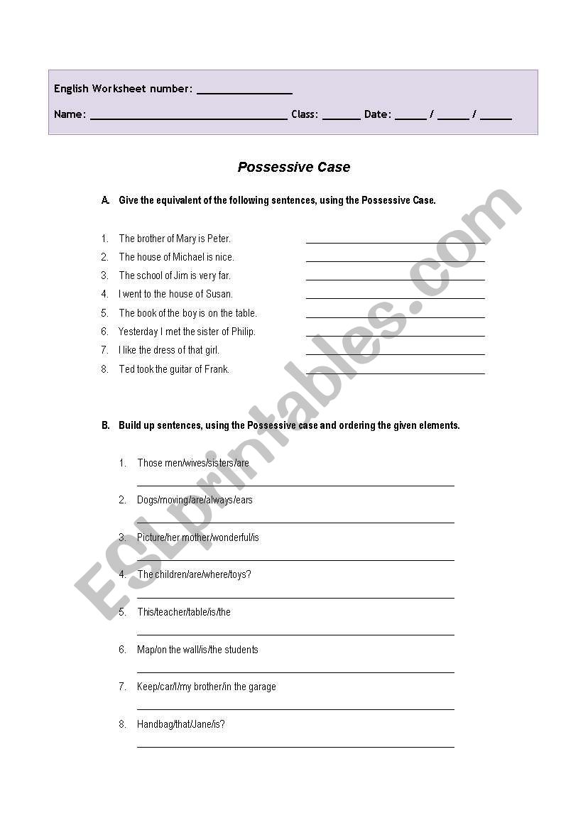 Possessive Case worksheet