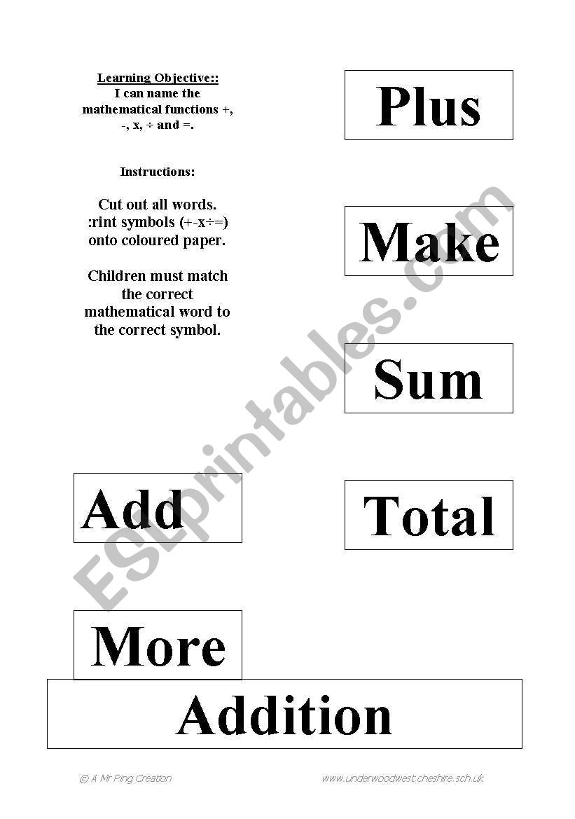 Maths Vocabulary Sorting Activity