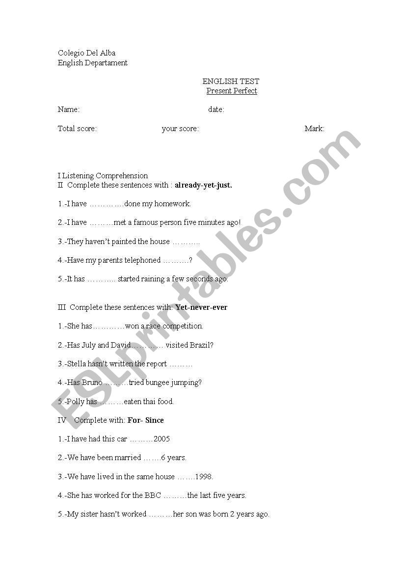 present perfect worksheet