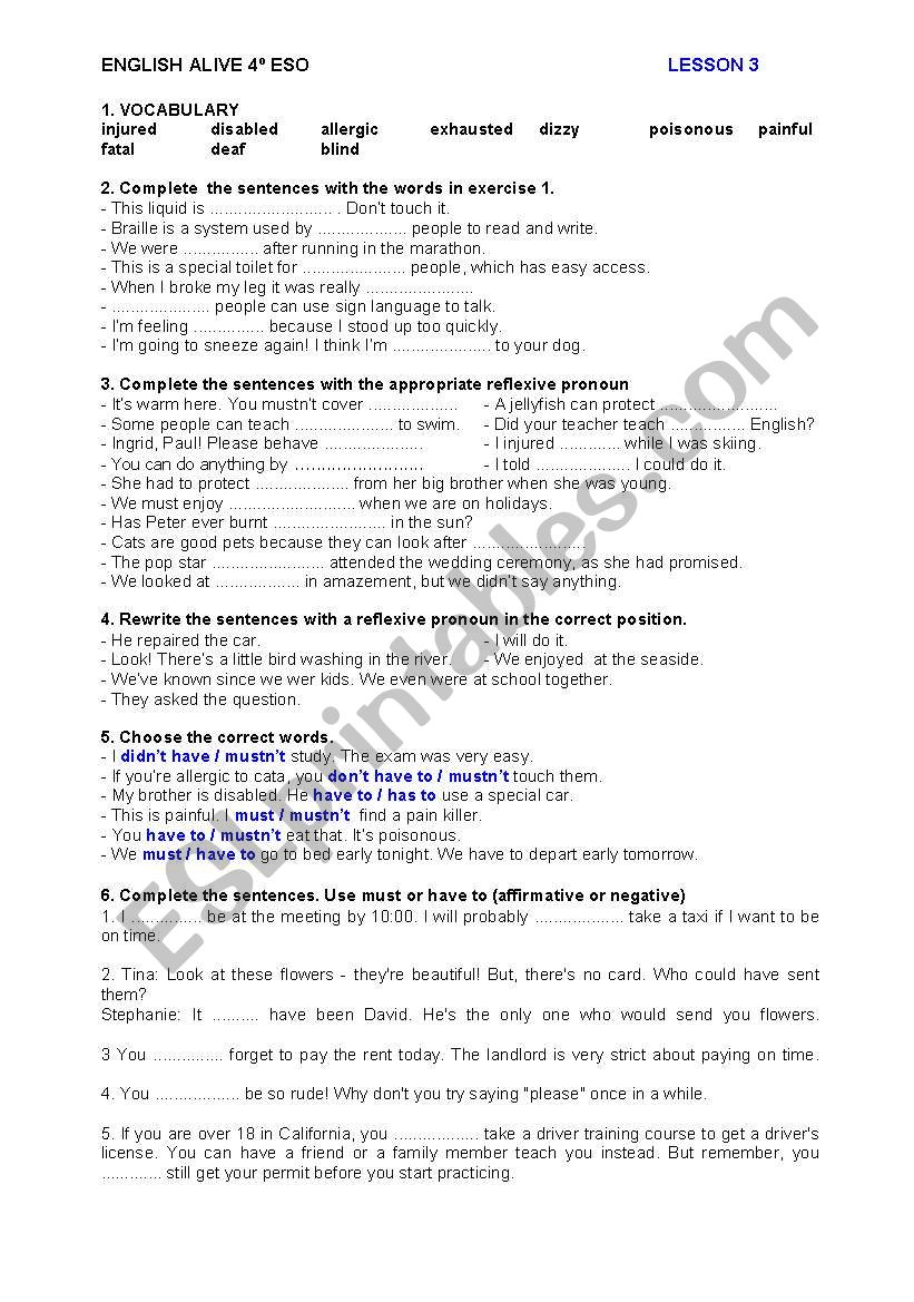 ENGLISH ALIVE 4º ESO - PRACTICE TEST - UNIT 3 - ESL worksheet by stella_bc5