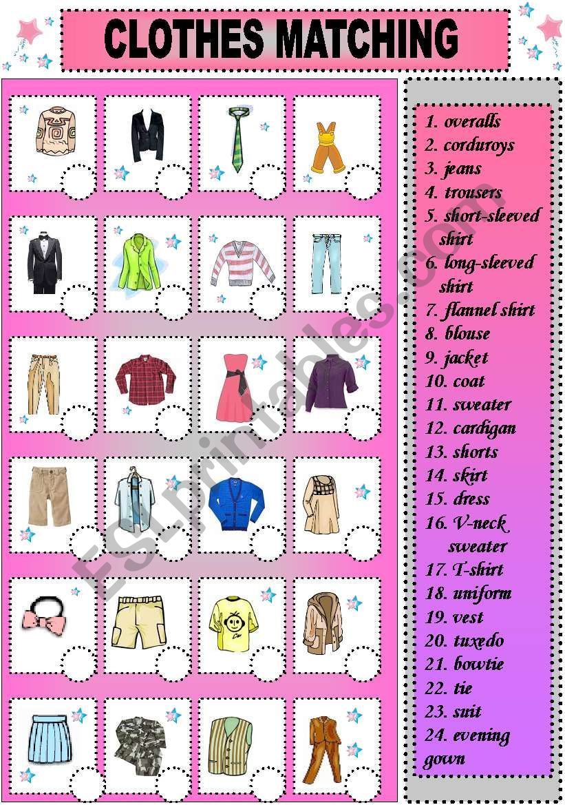 clothes matching - ESL worksheet by annastepien25