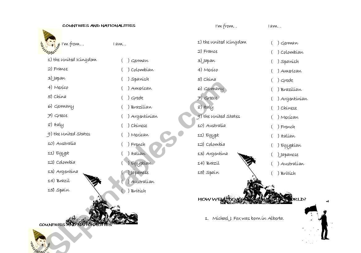 Countries and nationalities worksheet