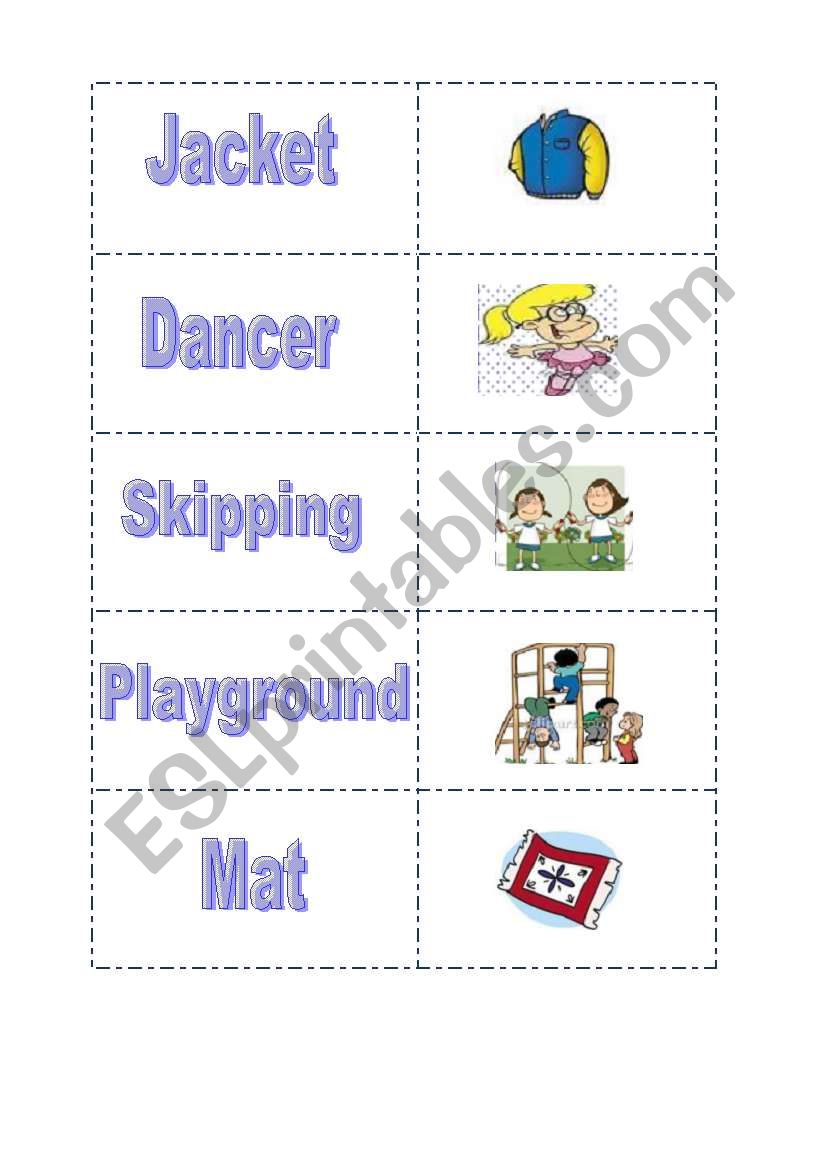 Different words cards1/2 worksheet
