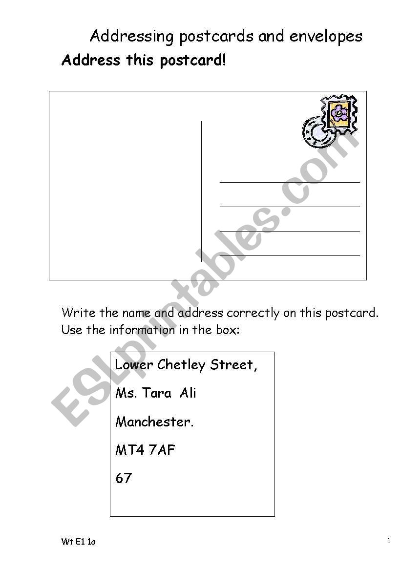 Addressing Envelopes worksheet