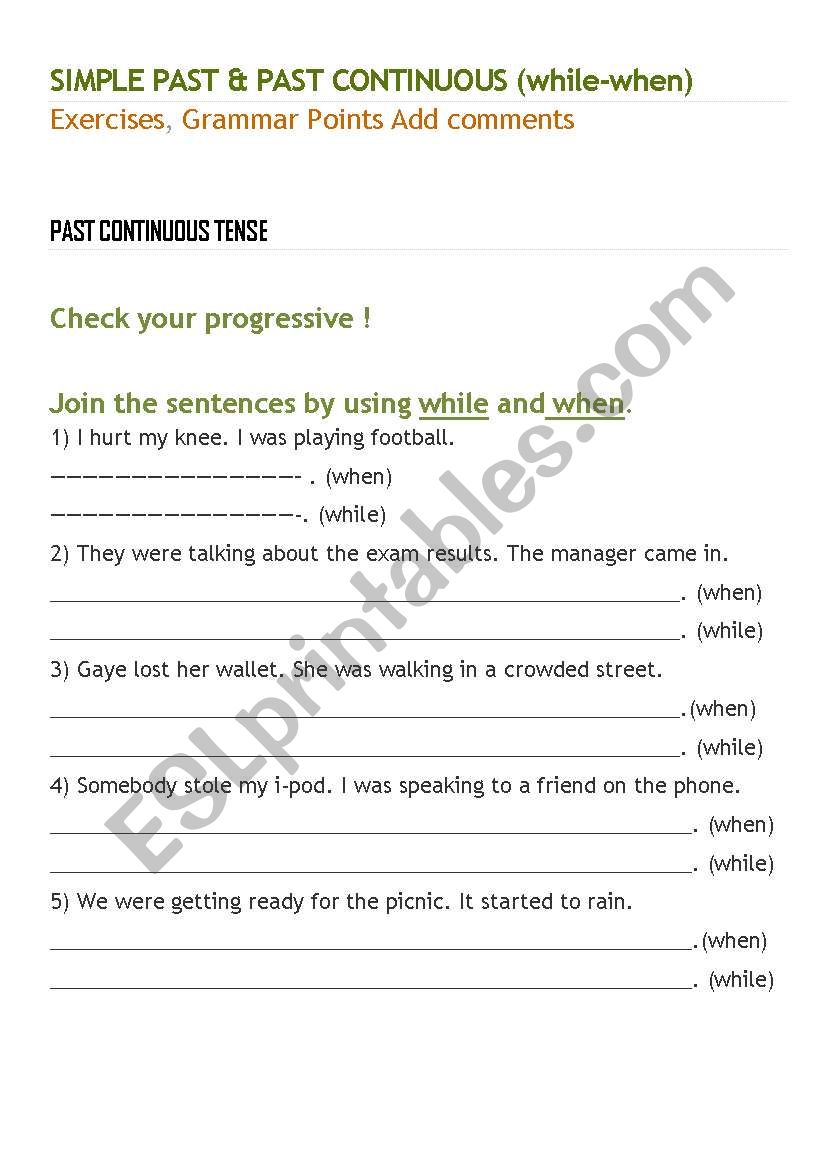 While & When worksheet