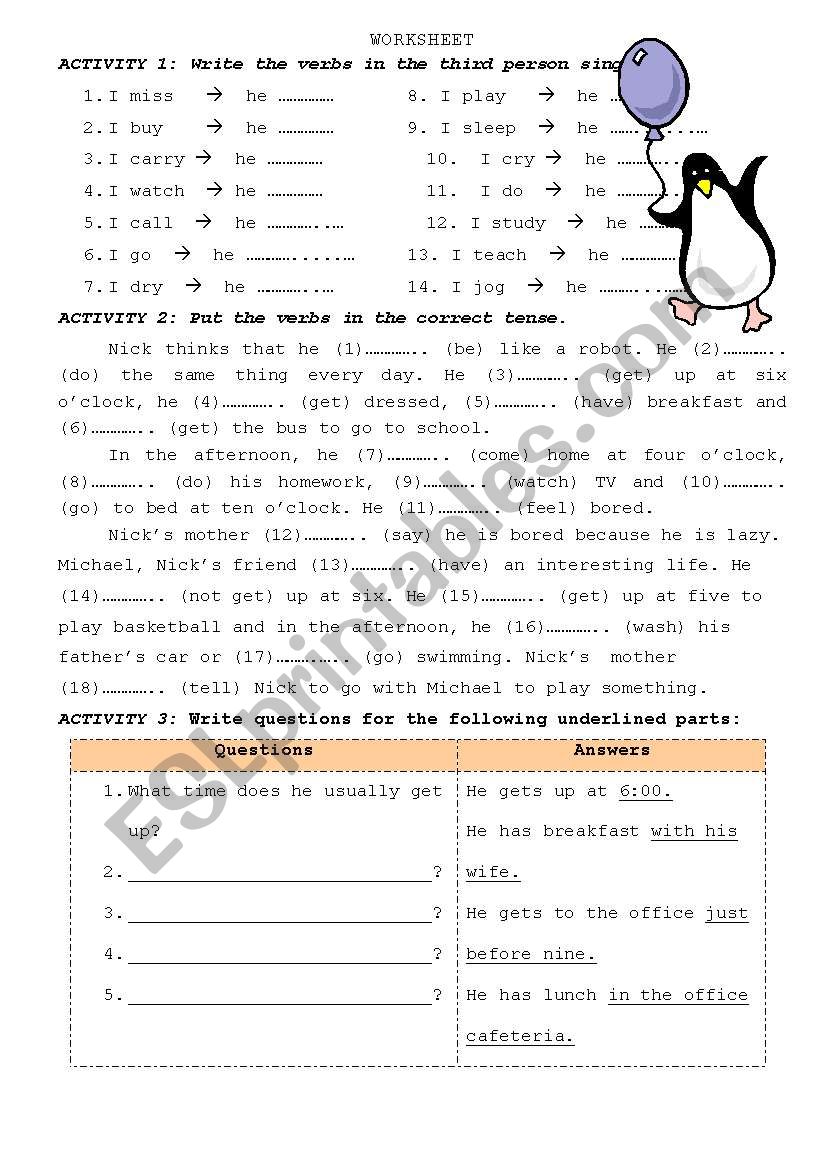 The Simple Present Tense worksheet