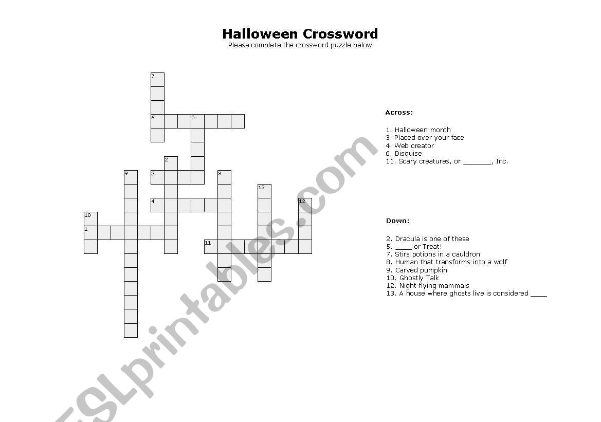 Halloween Crossword worksheet