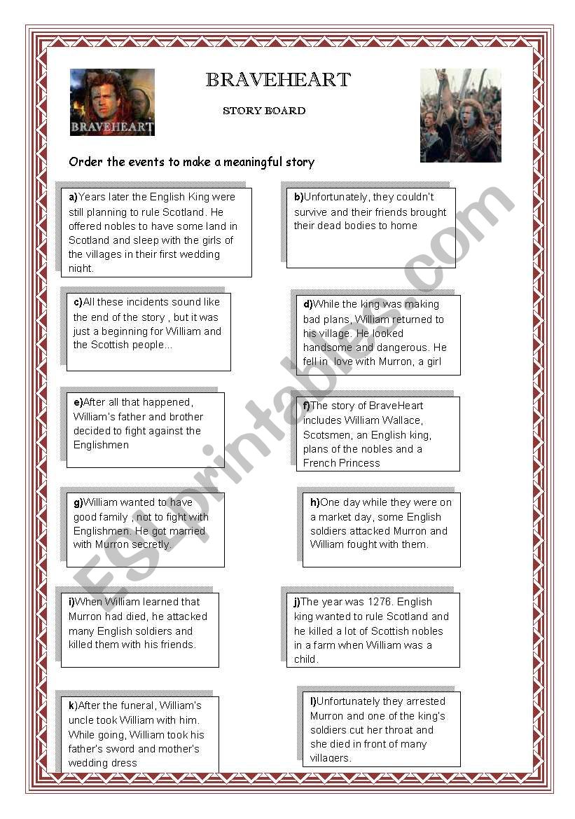 BRAVE HEART STORY BOARD worksheet