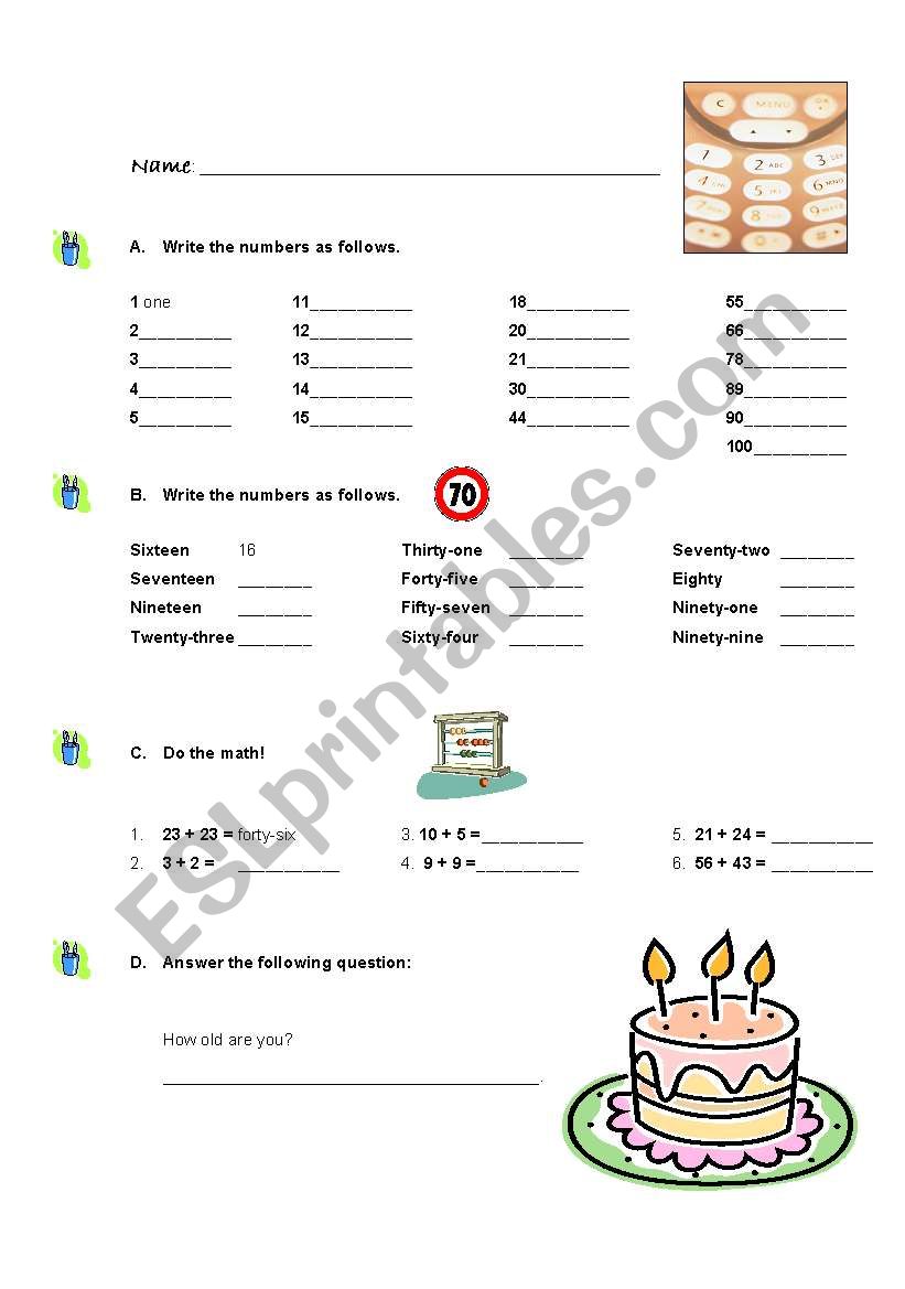 Cardinal Numbers worksheet worksheet