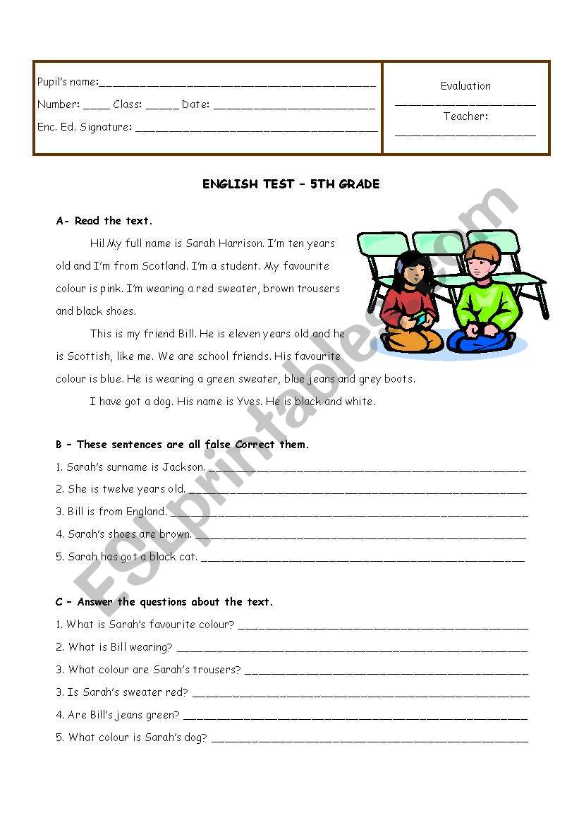 Test_5 Grade worksheet