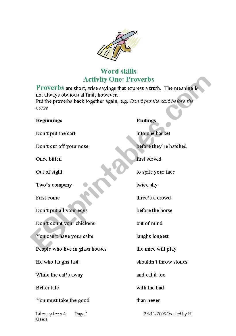 Proverbs and Idioms worksheet