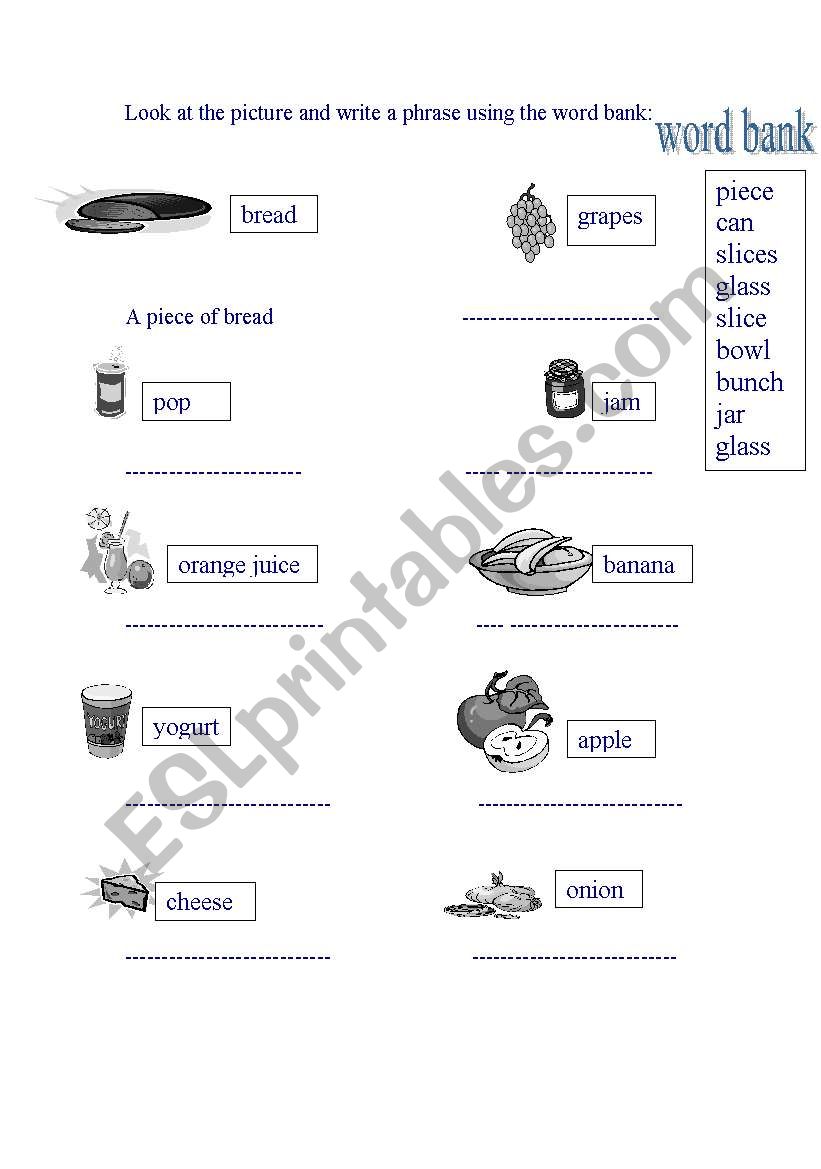 food worksheet