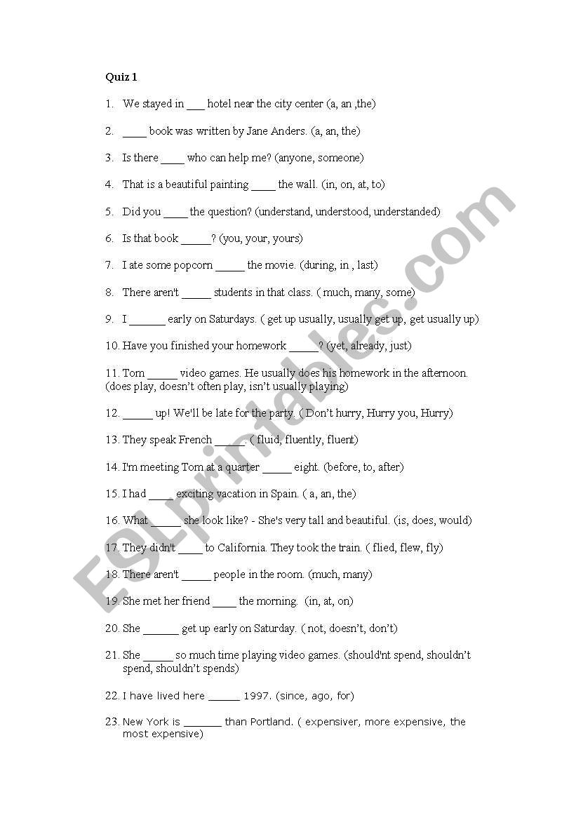 grammar quiz worksheet