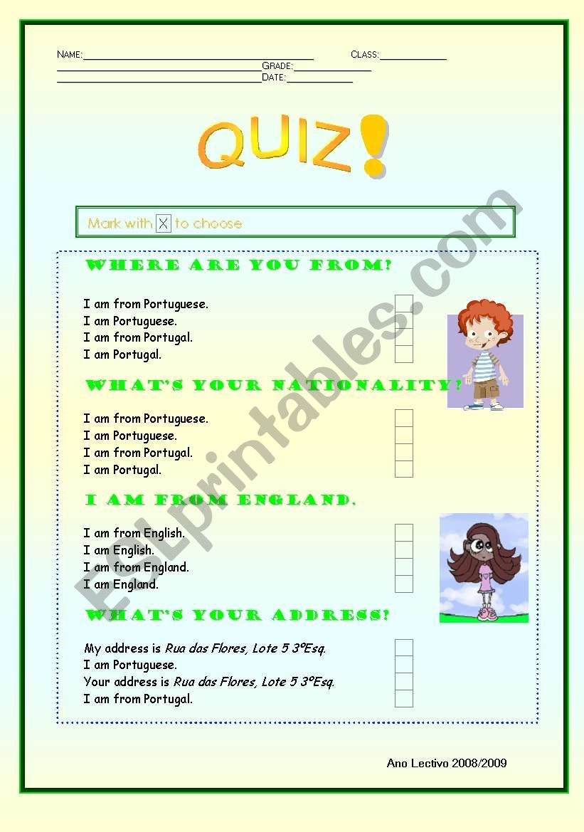 English worksheets: Where are you from? ; What´s your address?