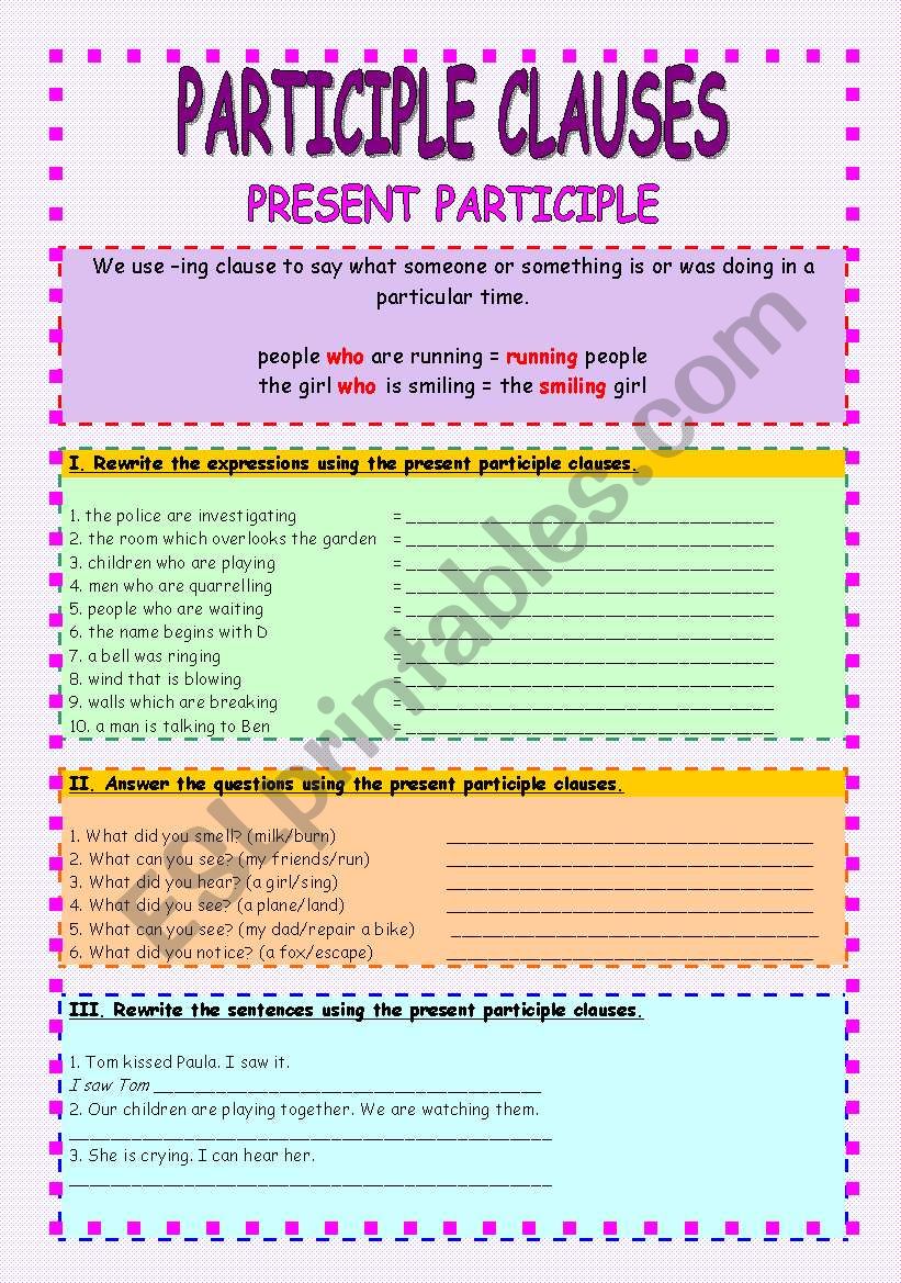 Participle Clauses Present Participle ESL Worksheet By Ania Z