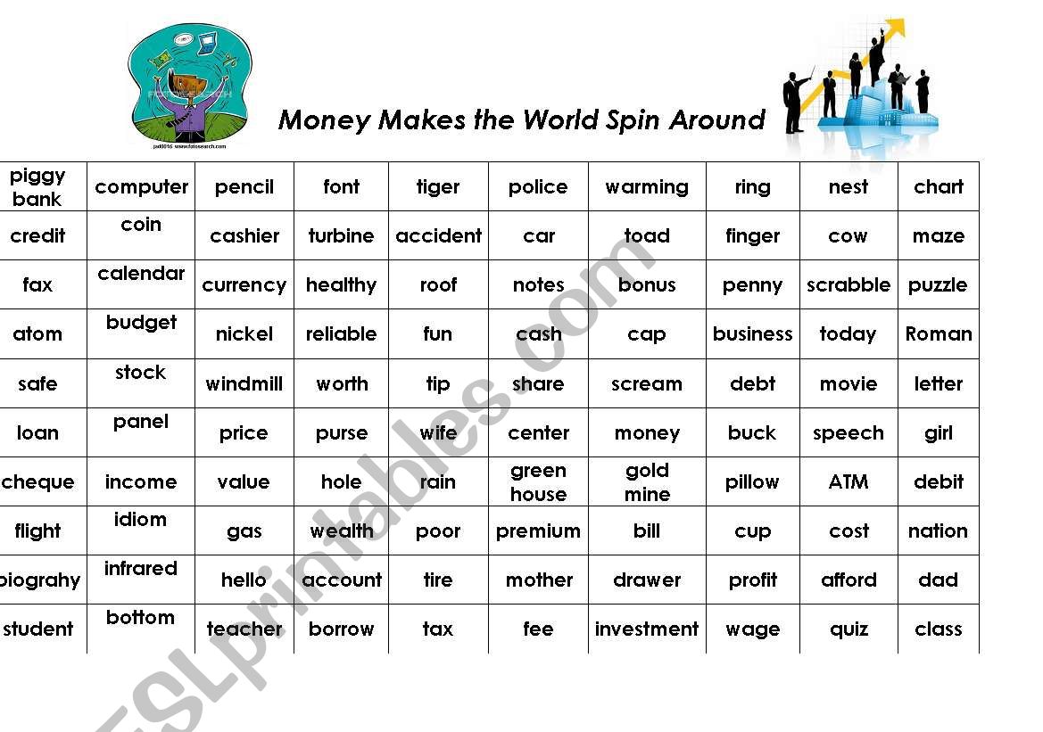 Money word maze worksheet