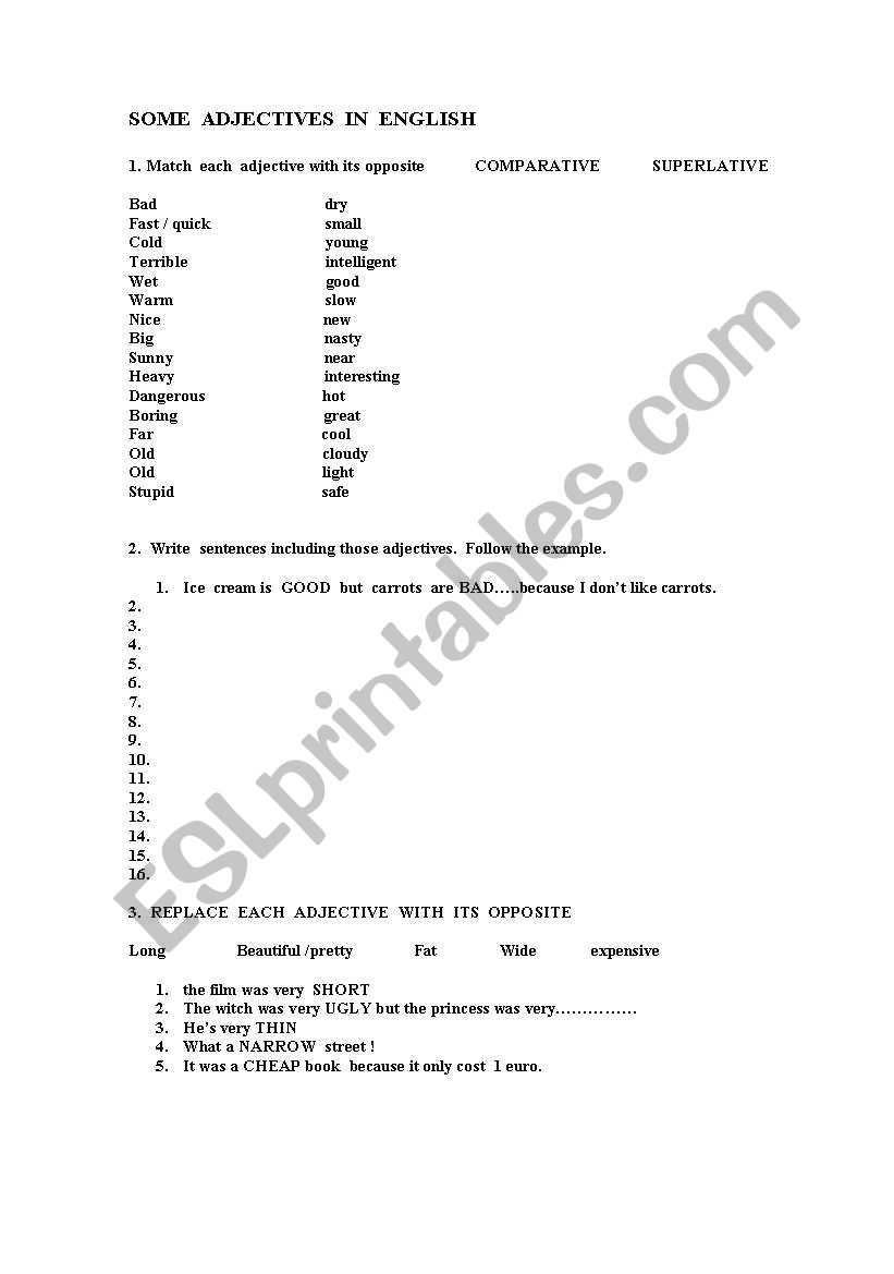 Some useful adjectives for comparison