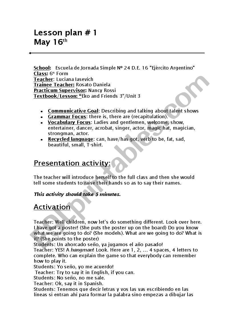 The Talent Show  worksheet