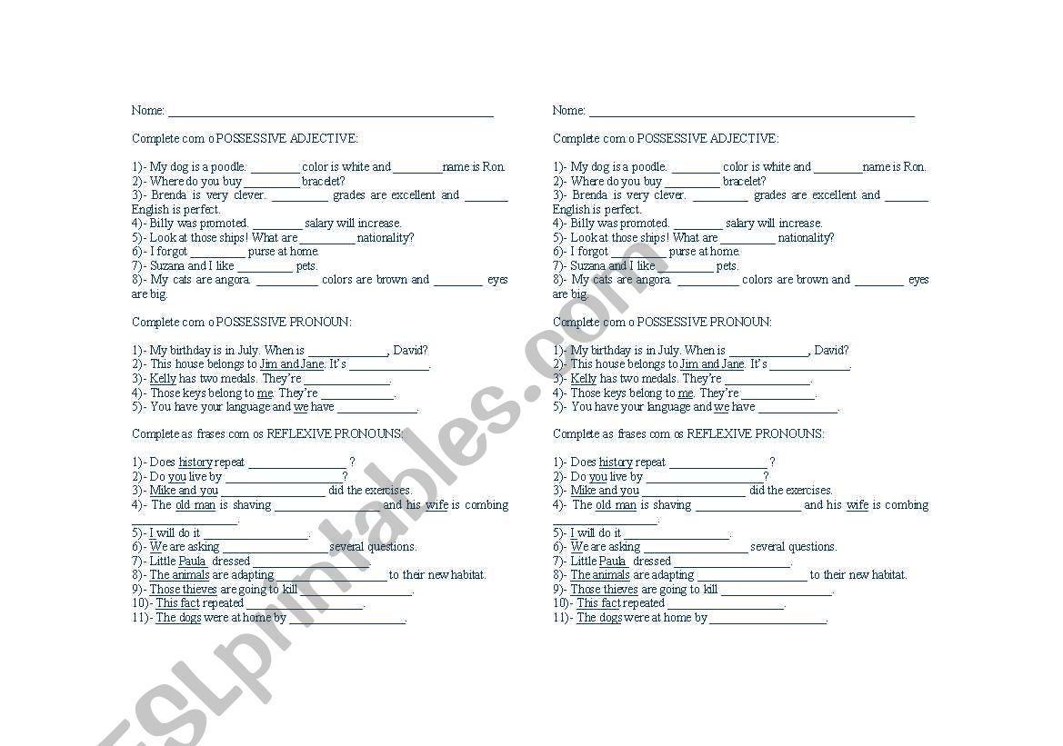 pronouns worksheet