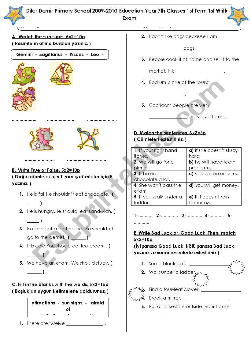 exams worksheet