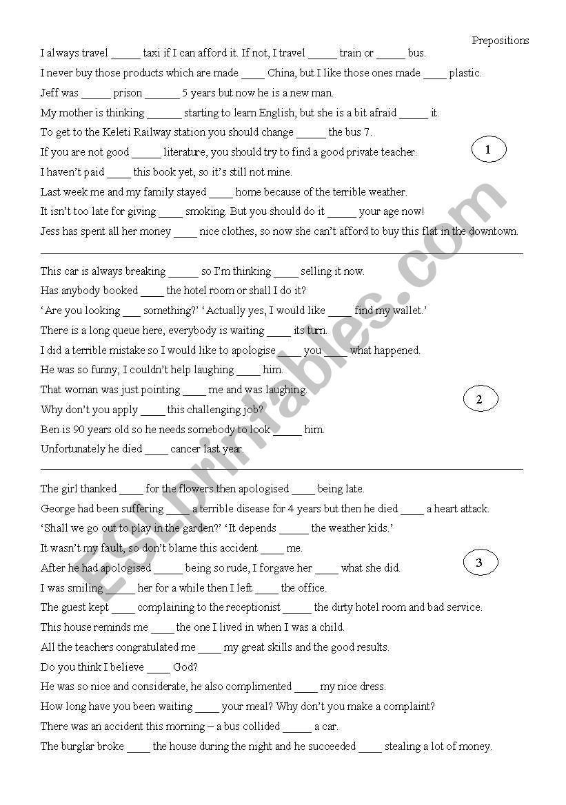 Prepositions after verbs (3 pages)