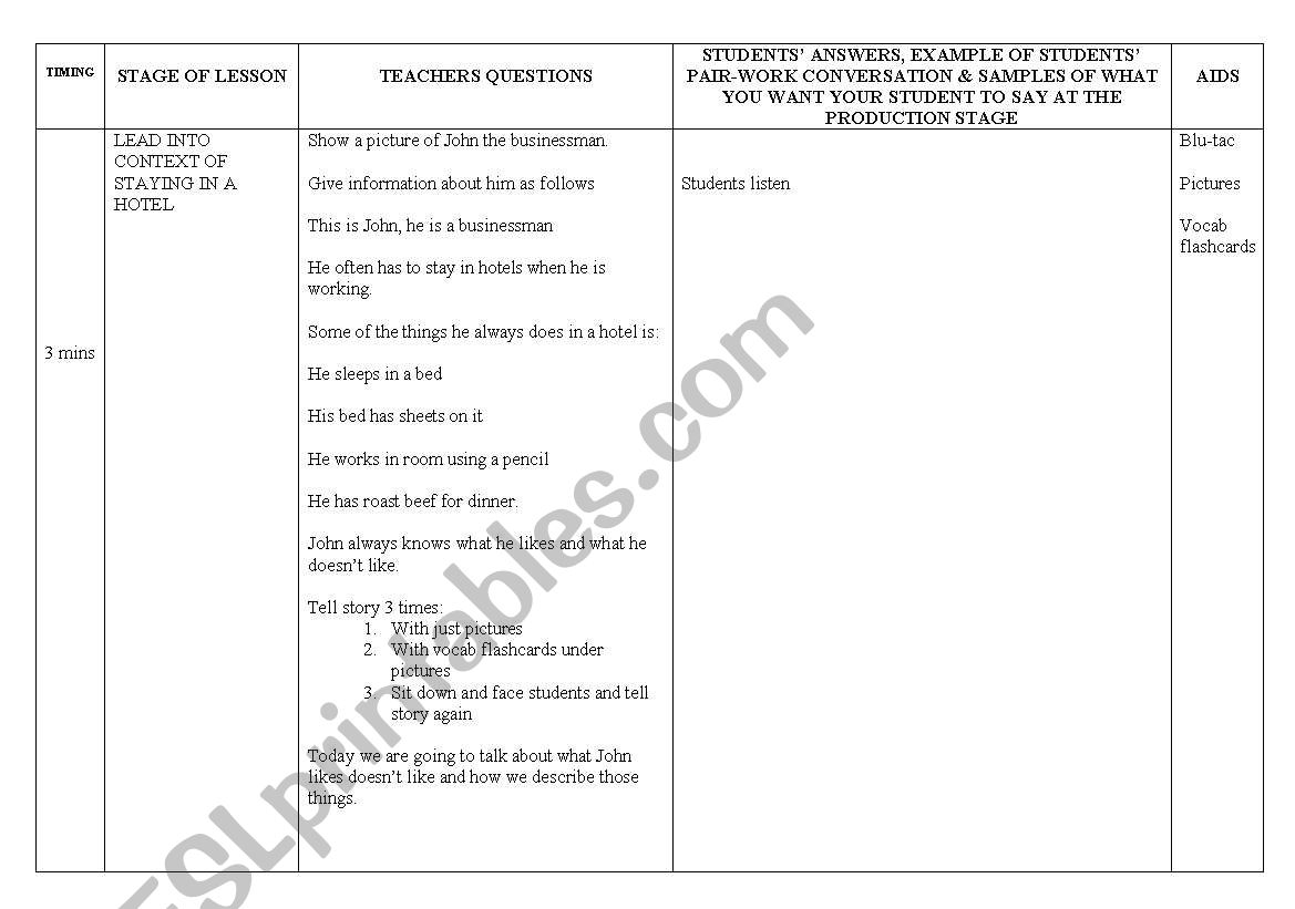 Texture adjective lesson plan grid