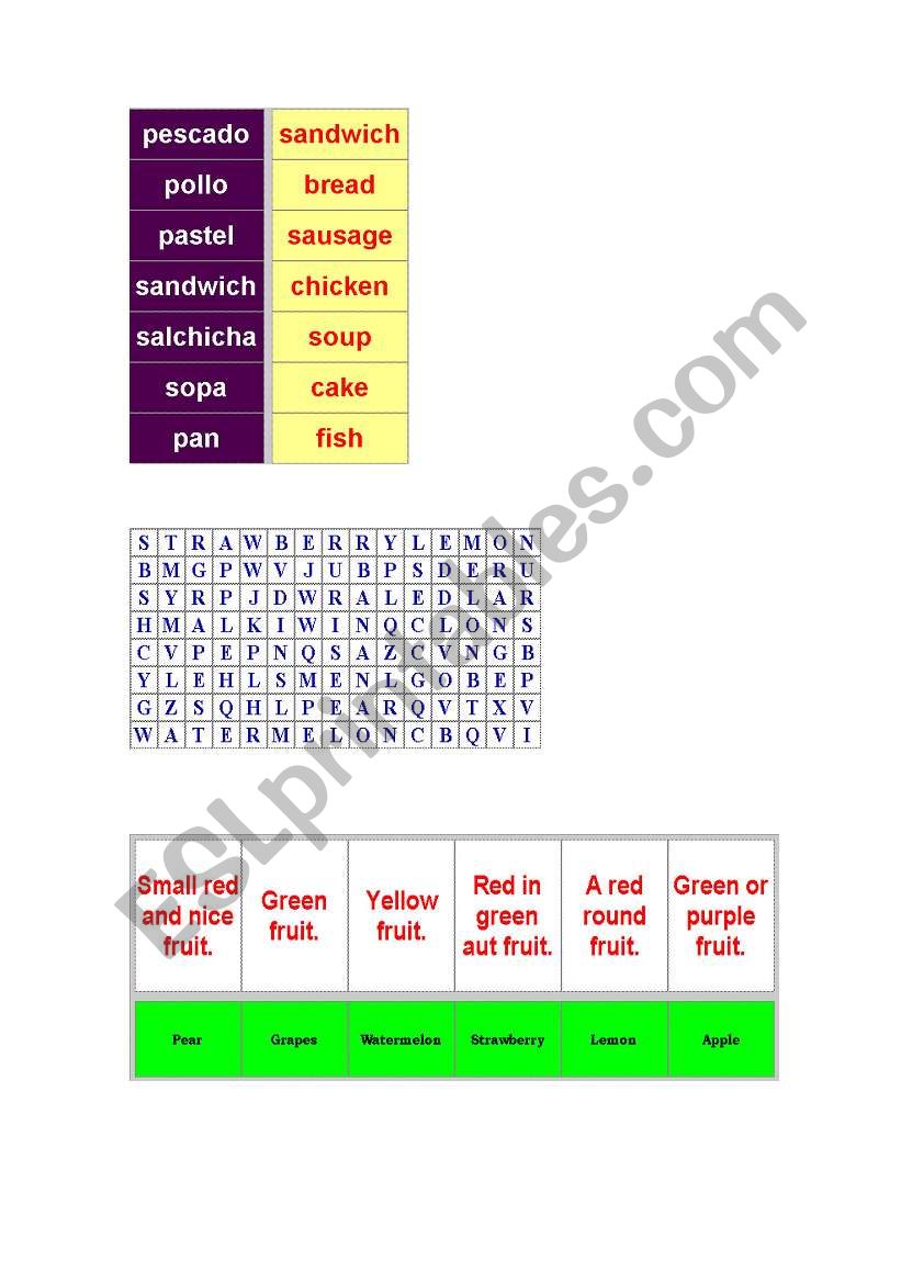 food worksheet