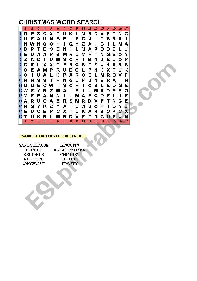 CHRISTMAS WORD SEARCH worksheet