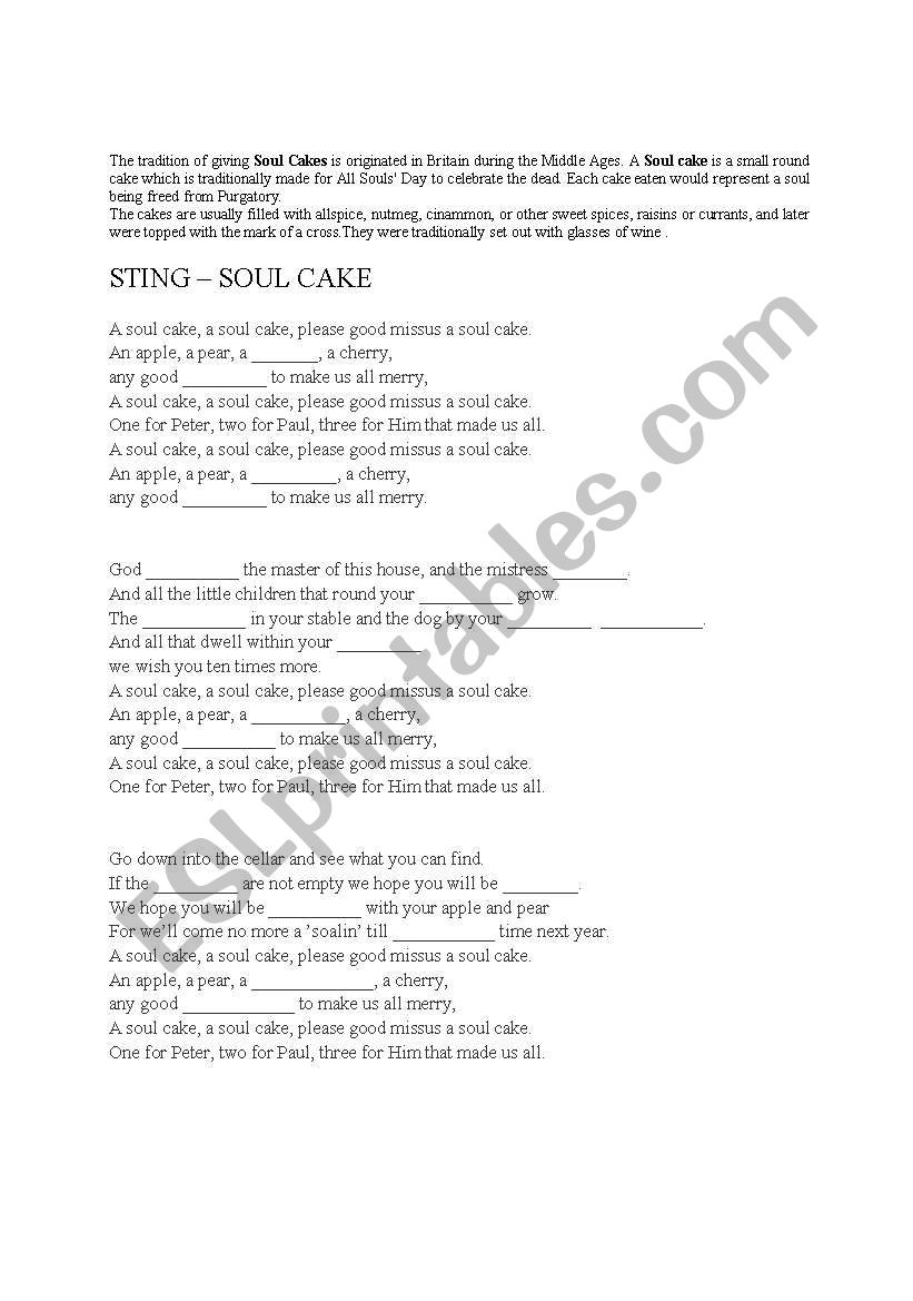 STING-SOUL CAKE worksheet