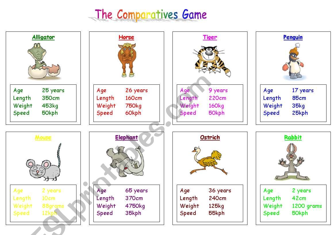 The Comparatives Game worksheet