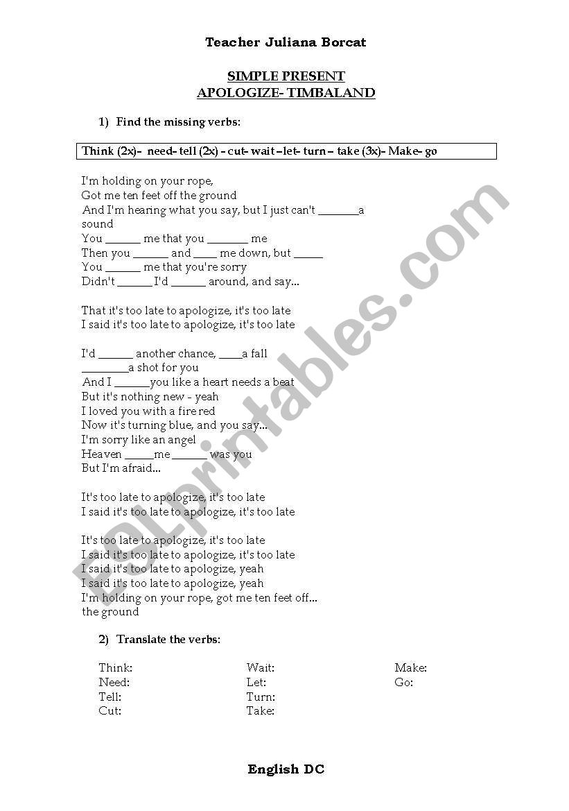 apologize worksheet