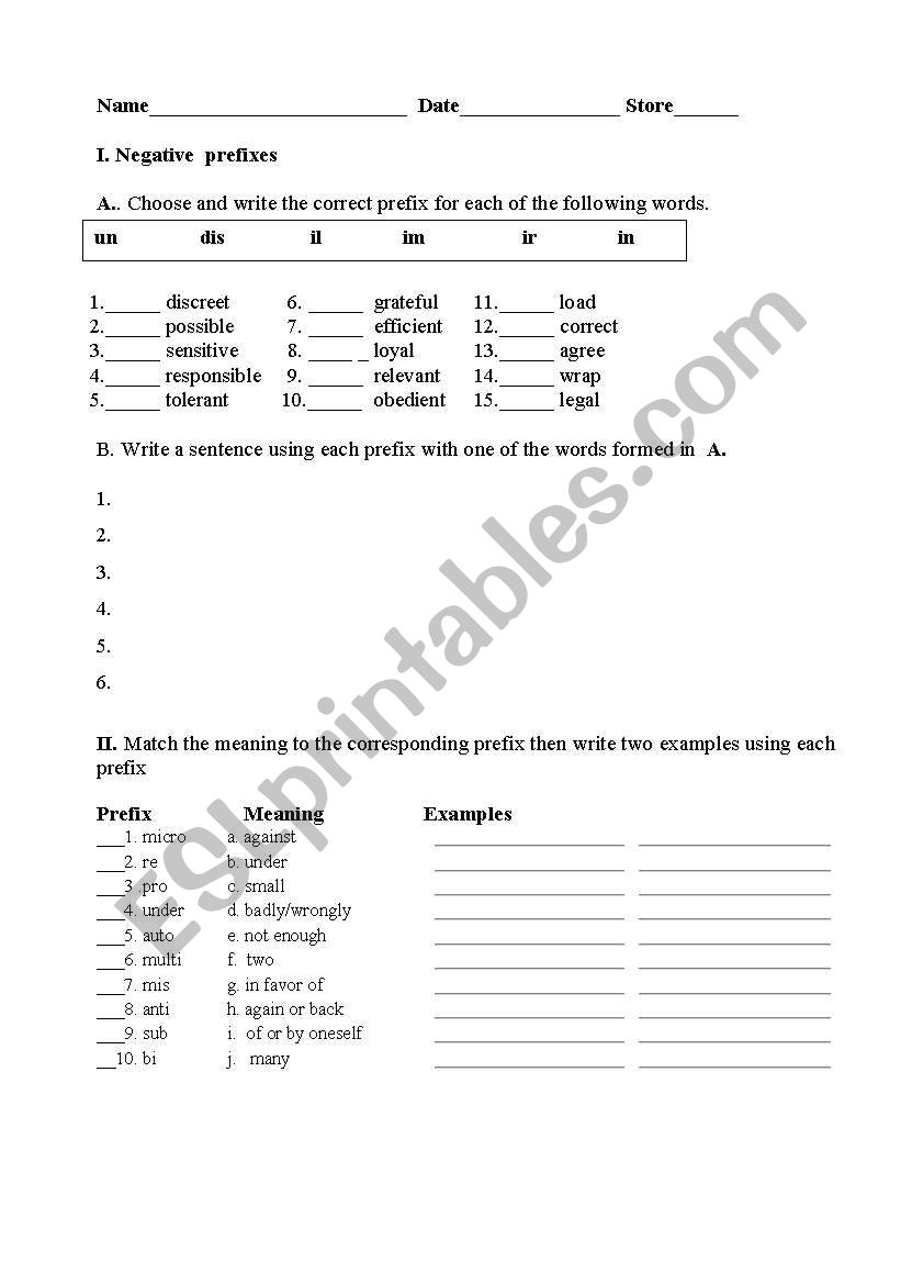 prefix  practice worksheet worksheet