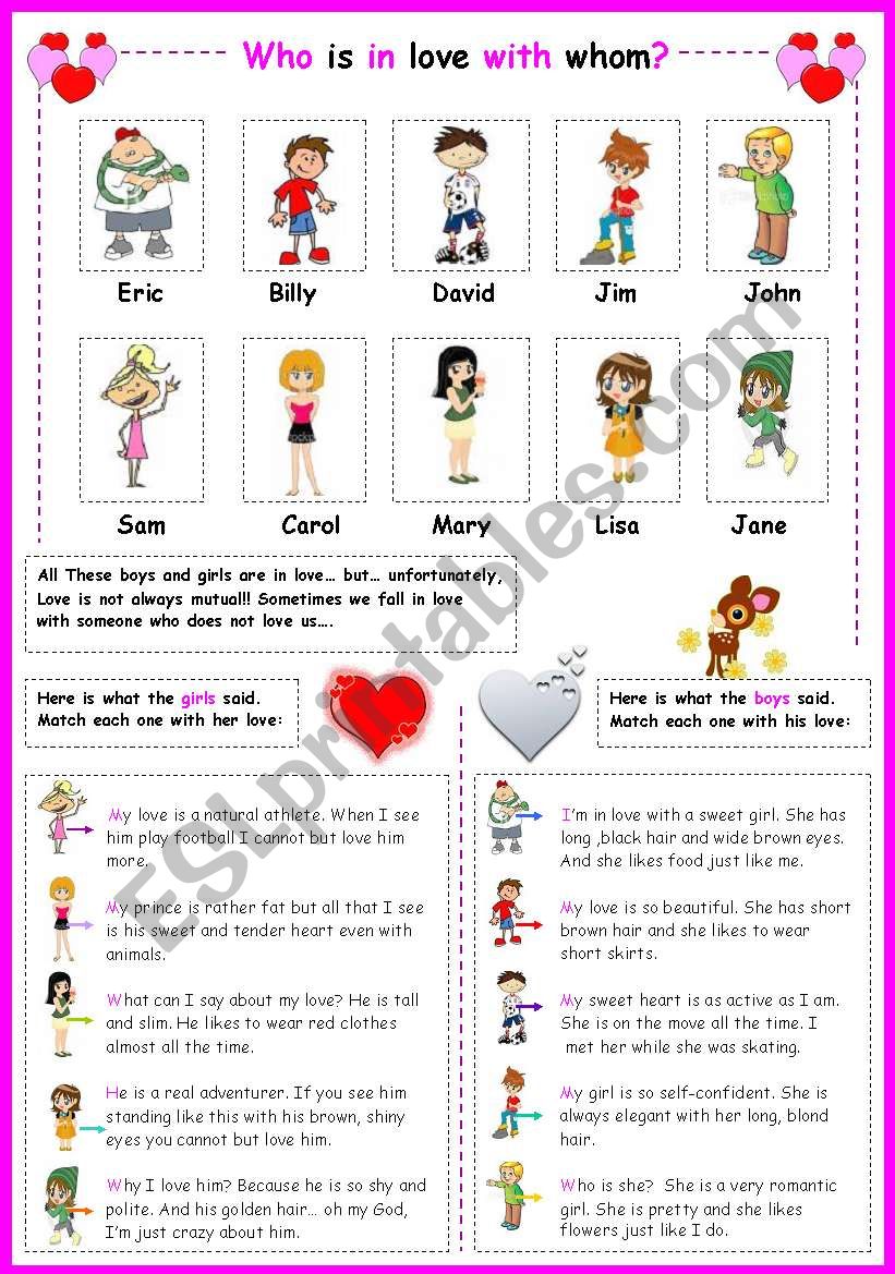who is in love with who? - ESL worksheet by Mouna mch