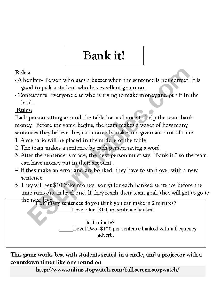 Bank it! worksheet