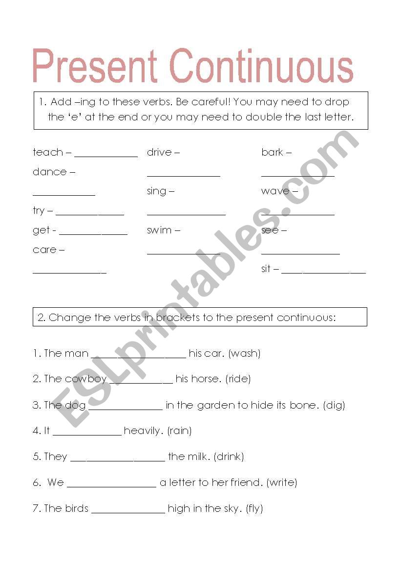 present continuous worksheet