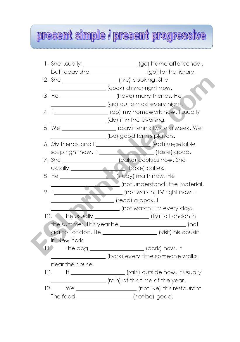 present simple/present continuous - ESL worksheet by heather1