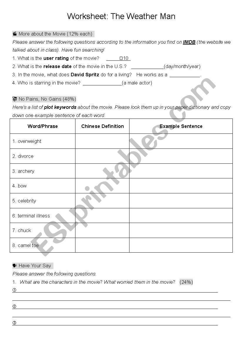 The Weather Man worksheet worksheet