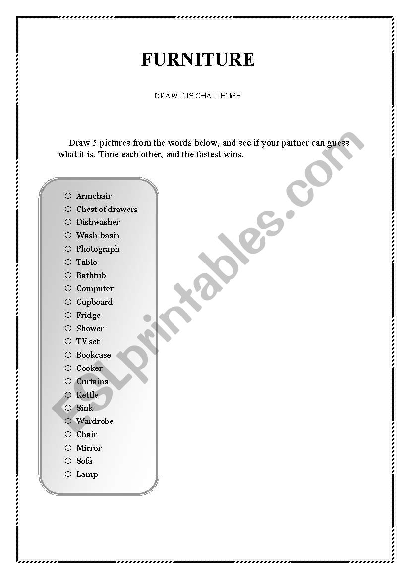 Furniture Drawing challenge worksheet