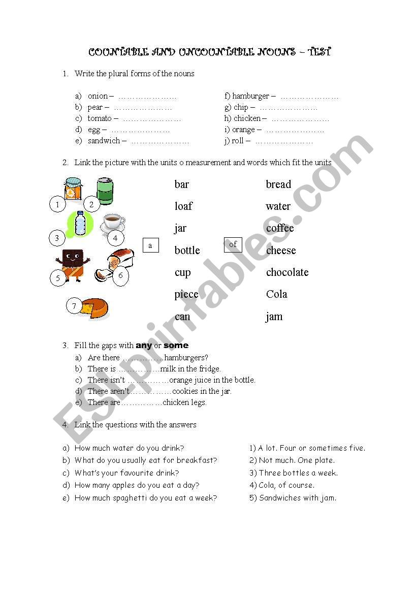 Countable and uncountable nouns / food and drink