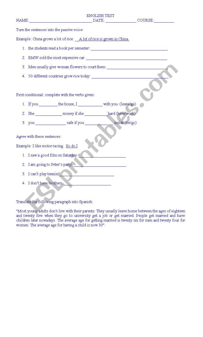 passive voice test worksheet