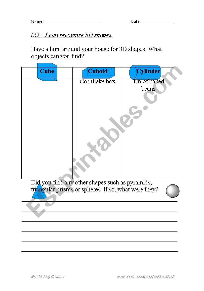 Finding 3d shapes worksheet