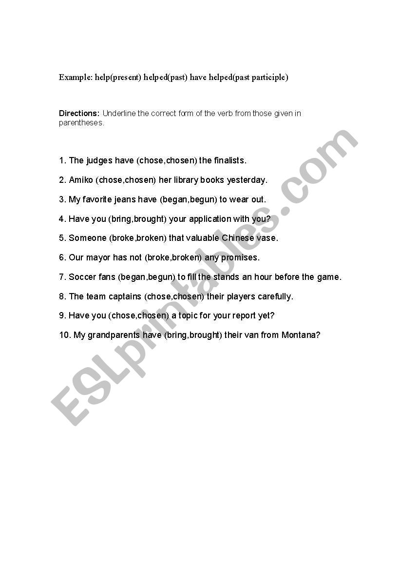 verbs-past tense worksheet