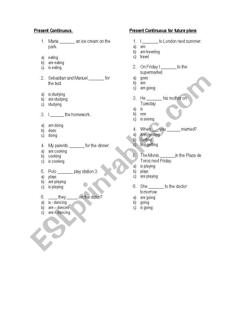 Summary of contents worksheet