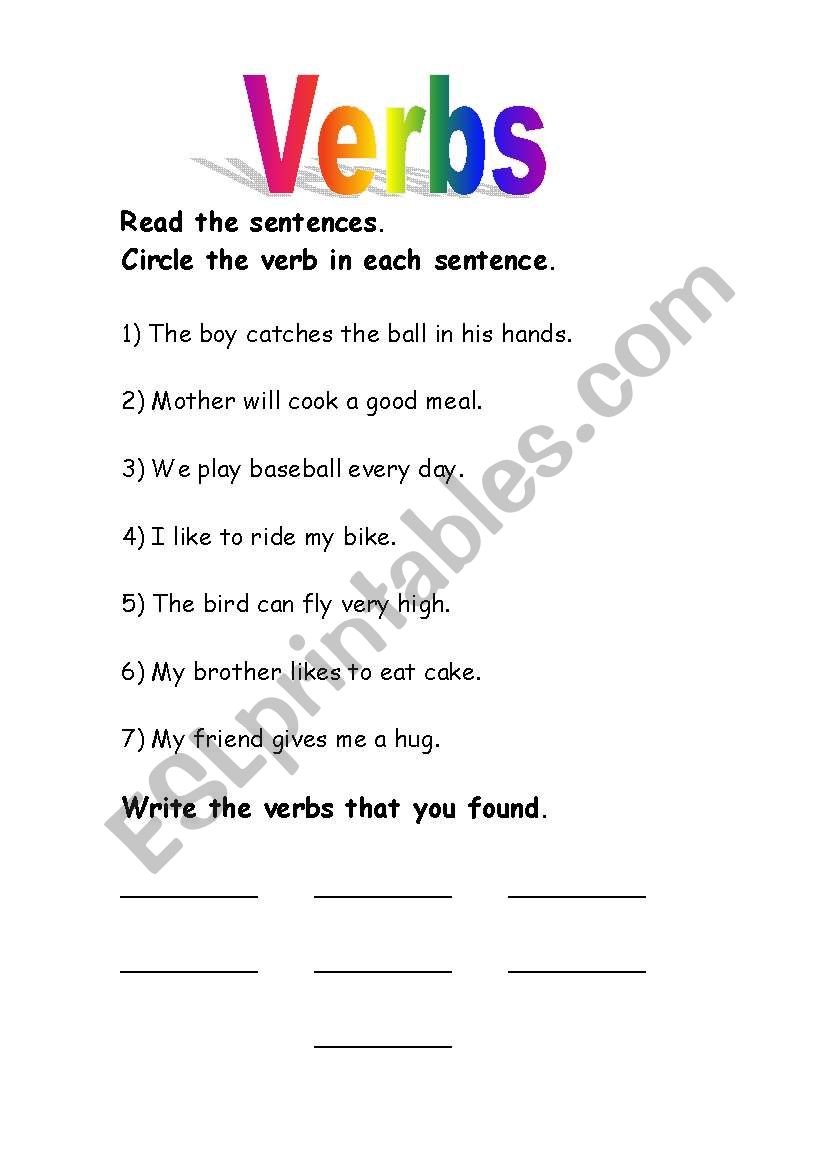 English Worksheets Verbs