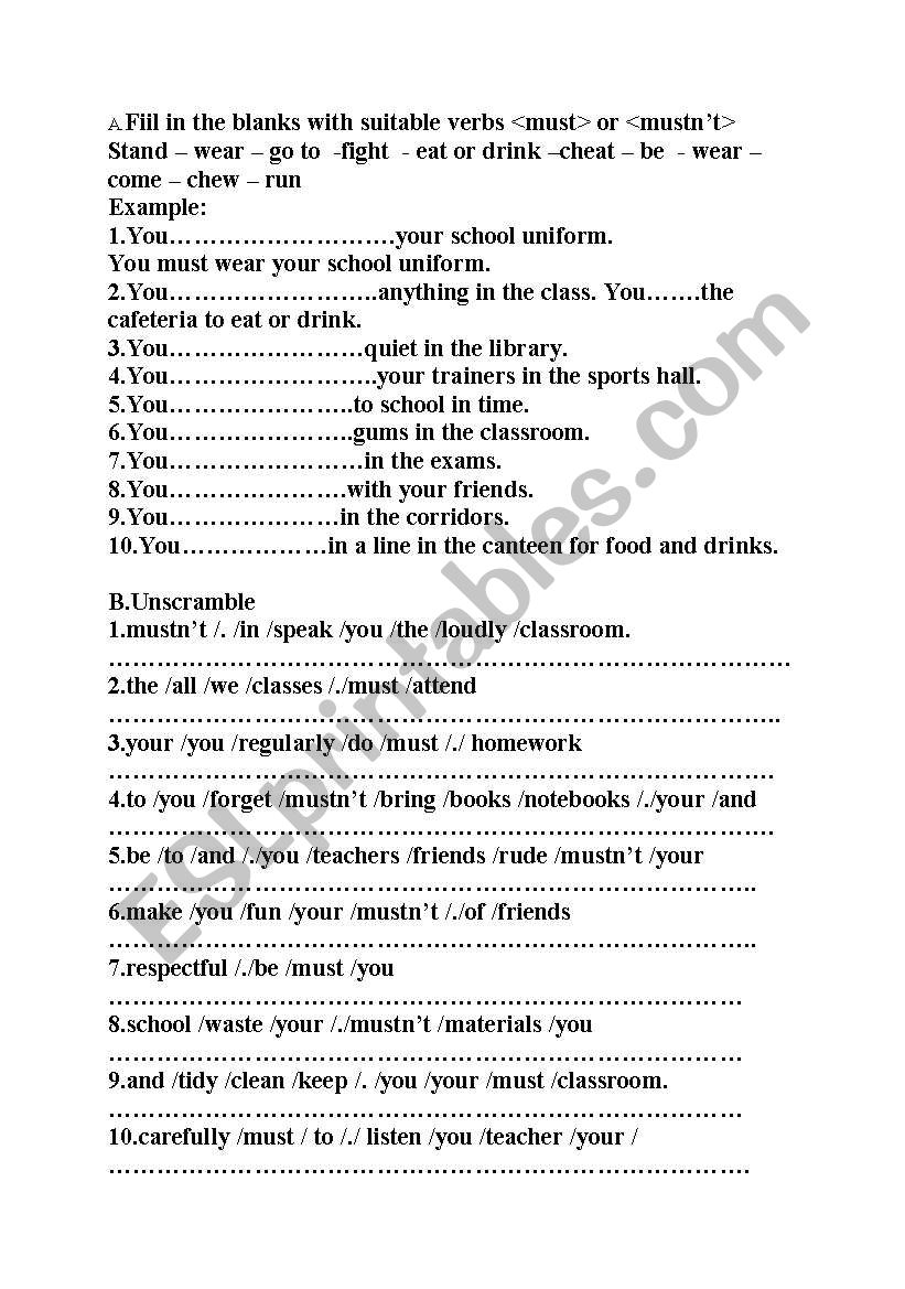 MUST-MUSTNT (2 PAGES) worksheet
