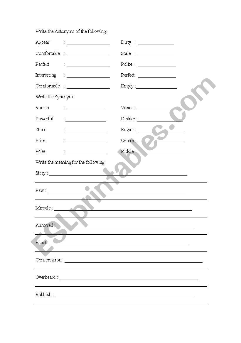 English Indian School worksheet